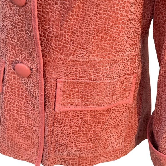 Vintage Leather Blazer Jacket Textured Size S Bradley Bayou Coral Pink - Picture 5 of 9